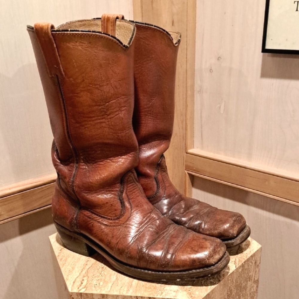 Vintage Square Toed Leather Cowboy Boots 10